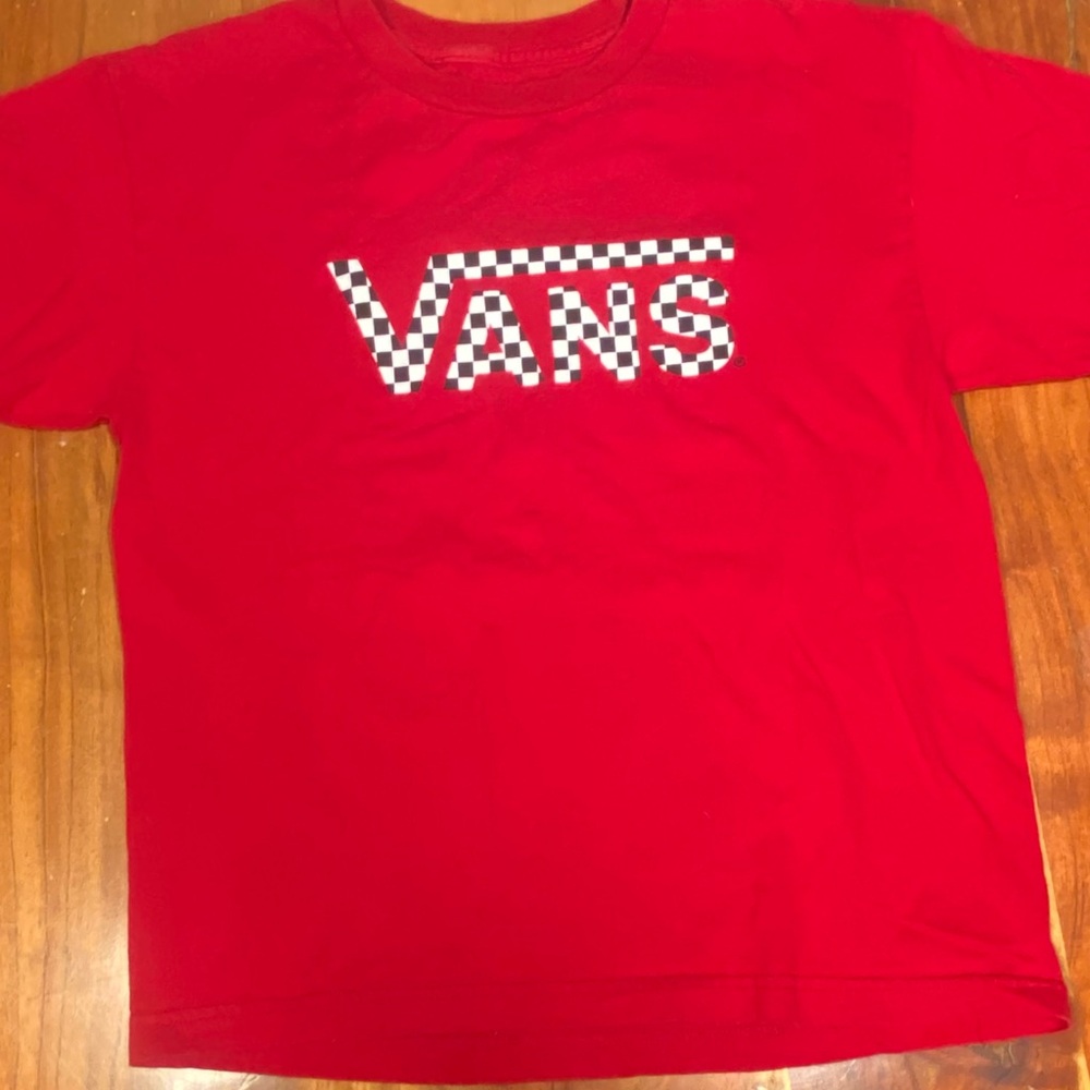 Vans Kids Checkered Logo Red Tee youth large Skater Streetwear‎